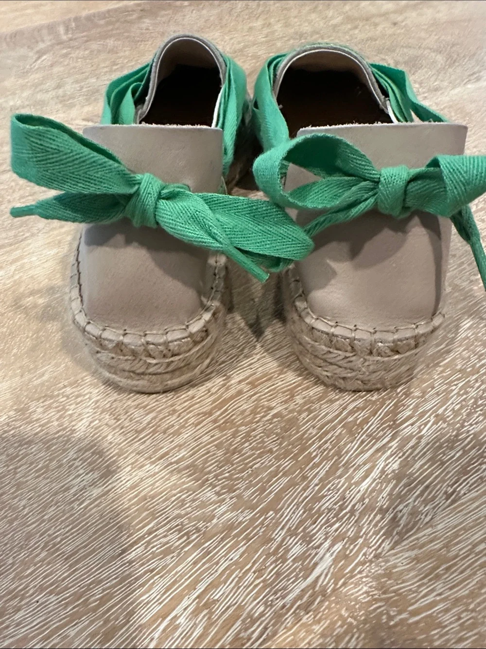 NAGUISA SOC Espadrille Flats Green Fabric Lace Up Sandal Shoes Women Size 39/8.5